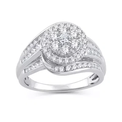 Modern Bride Womens 1 Ct. T.w. Natural White Diamond 10k Gold Round Side Stone Halo Engagement Ring