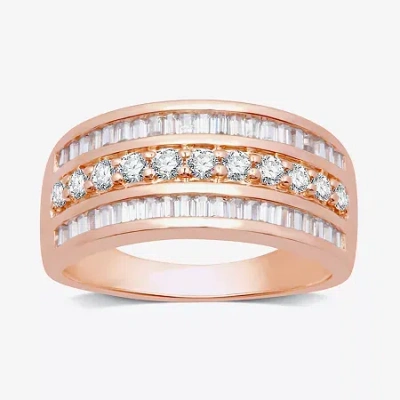Modern Bride Womens 1 Ct. T.w. Natural White Diamond 10k Rose Gold Anniversary Band In Pink