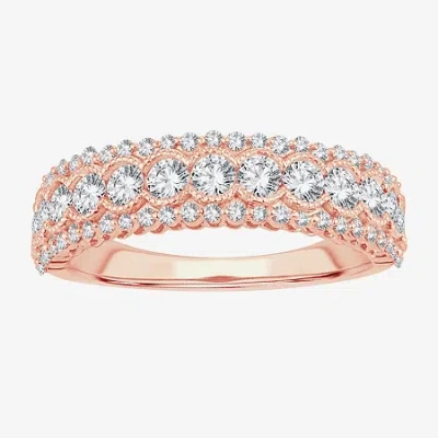 Modern Bride Womens 1 Ct. T.w. Natural White Diamond 10k Rose Gold Anniversary Band In Pink