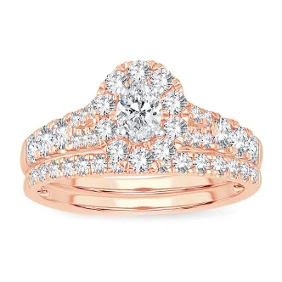 Modern Bride Womens 1 Ct. T.w. Natural White Diamond 10k Rose Gold Oval Bridal Set