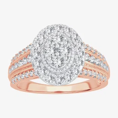 Modern Bride Womens 1 Ct. T.w. Natural White Diamond 10k Rose Gold Oval Halo Engagement Ring