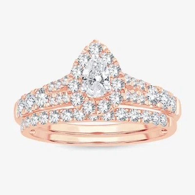 Modern Bride Womens 1 Ct. T.w. Natural White Diamond 10k Rose Gold Pear Bridal Set