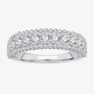 Modern Bride Womens 1 Ct. T.w. Natural White Diamond 10k White Gold Anniversary Wedding Band In Silver