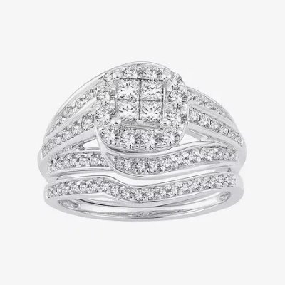 Modern Bride Womens 1 Ct. T.w. Natural White Diamond 10k White Gold Cushion Bridal Set In Neutral