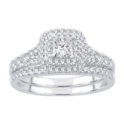 Modern Bride Womens 1 Ct. T.w. Natural White Diamond 10k White Gold Cushion Bridal Set