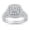 Modern Bride Womens 1 Ct. T.w. Natural White Diamond 10k White Gold Cushion Bridal Set In White