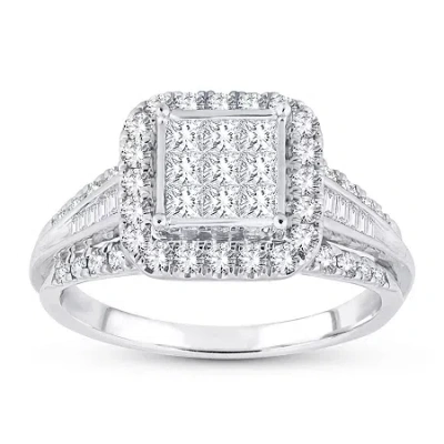 Modern Bride Womens 1 Ct. T.w. Natural White Diamond 10k White Gold Cushion Engagement Ring