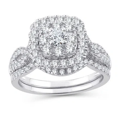 Modern Bride Womens 1 Ct. T.w. Natural White Diamond 10k White Gold Cushion Engagement Ring