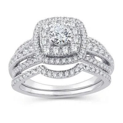 Modern Bride Womens 1 Ct. T.w. Natural White Diamond 10k White Gold Cushion Engagement Ring