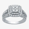 Modern Bride Womens 1 Ct. T.w. Natural White Diamond 10k White Gold Cushion Side Stone Halo Engagement Ring In White