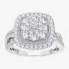 Modern Bride Womens 1 Ct. T.w. Natural White Diamond 10k White Gold Cushion Side Stone Halo Engagement Ring In White