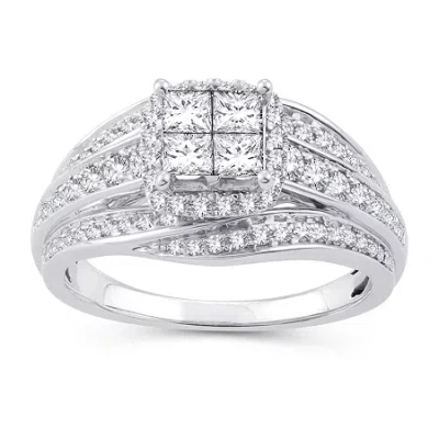 Modern Bride Womens 1 Ct. T.w. Natural White Diamond 10k White Gold Engagement Ring