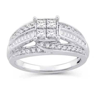 Modern Bride Womens 1 Ct. T.w. Natural White Diamond 10k White Gold Engagement Ring
