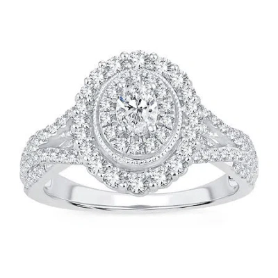 Modern Bride Womens 1 Ct. T.w. Natural White Diamond 10k White Gold Oval Engagement Ring