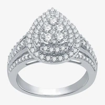 Modern Bride Womens 1 Ct. T.w. Natural White Diamond 10k White Gold Pear Engagement Ring