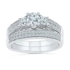 Modern Bride Womens 1 Ct. T.w. Natural White Diamond 10k White Gold Round Bridal Set In Silver