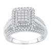 Modern Bride Womens 1 Ct. T.w. Natural White Diamond 10k White Gold Side Stone Halo Engagement Ring In Metallic
