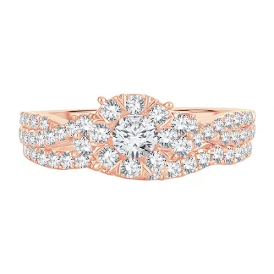 Modern Bride Womens 1 Ct. T.w. Natural White Diamond 14k Rose Gold Round Bridal Set