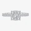 Modern Bride Womens 1 Ct. T.w. Natural White Diamond 14k White Gold Cushion Side Stone Halo Engagement Ring In Metallic