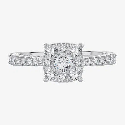 Modern Bride Womens 1 Ct. T.w. Natural White Diamond 14k White Gold Cushion Side Stone Halo Engagement Ring