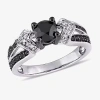 Modern Bride Womens 1 Ct.t.w. Color Enhanced Round Black & White Diamond Sterling Silver Engagement Ring In Transparent