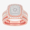Modern Bride Womens 1 Ct.t.w. Natural Diamond 10k Gold Cushion Side Stone Halo Bridal Set In Pink