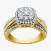 Modern Bride Womens 1 Ct.t.w. Natural Diamond 10k Gold Cushion Side Stone Halo Engagement Ring In Yellow