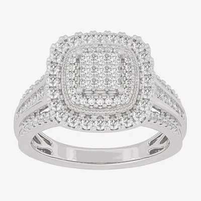 Modern Bride Womens 1 Ct.t.w. Natural Diamond 10k Or 14k Gold Cushion Side Stone Halo Engagement Ring In Metallic