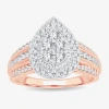 Modern Bride Womens 1 Ct.t.w. Natural Diamond 10k Or 14k Rose Gold Pear Side Stone Halo Engagement Ring In Pink