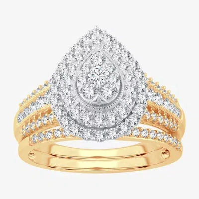Modern Bride Womens 1 Ct.t.w. Natural Diamond 10k Or 14k White Gold Pear Halo Bridal Set