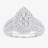 Modern Bride Womens 1 Ct.t.w. Natural Diamond 10k Or 14k White Gold Pear Side Stone Halo Engagement Ring In White