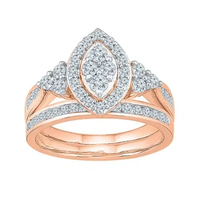 Modern Bride Womens 1 Ct.t.w. Natural Diamond 10k Rose Gold Bridal Set In Pink