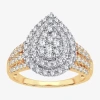Modern Bride Womens 1 Ct.t.w. Natural Diamond Pear Halo Engagement Ring In Yellow