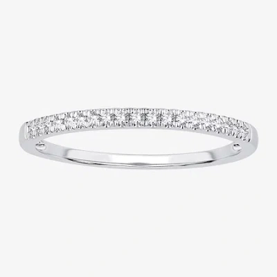 Modern Bride Womens 1/10 Ct. T.w. Genuine White Diamond 10k Gold Wedding Band In Silver