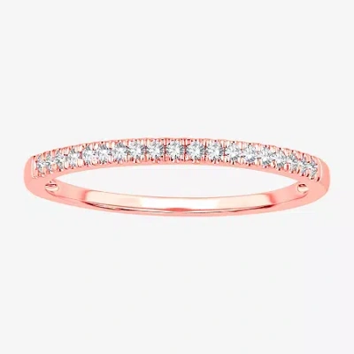 Modern Bride Womens 1/10 Ct. T.w. Genuine White Diamond 10k Gold Wedding Band In Pink