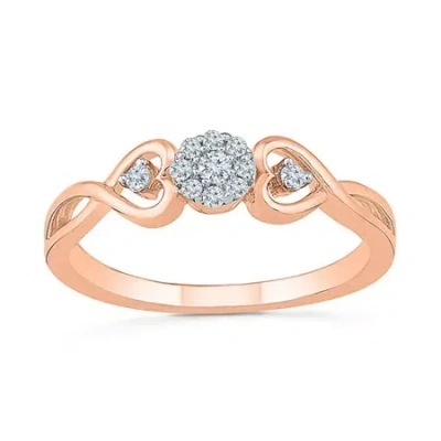 Modern Bride Womens 1/10 Ct. T.w. Natural White Diamond 10k Rose Gold Round Promise Ring In Pink