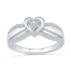 Modern Bride Womens 1/10 Ct. T.w. Natural White Diamond Sterling Silver Heart Side Stone Promise Ring In Transparent