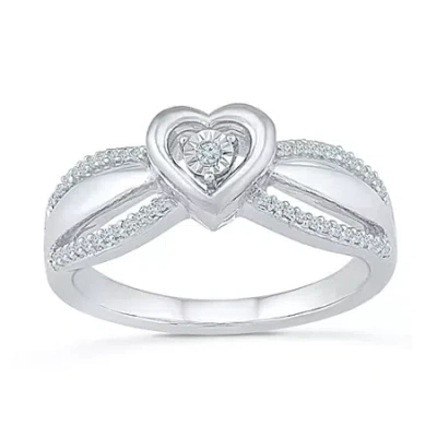 Modern Bride Womens 1/10 Ct. T.w. Natural White Diamond Sterling Silver Heart Side Stone Promise Ring In Transparent
