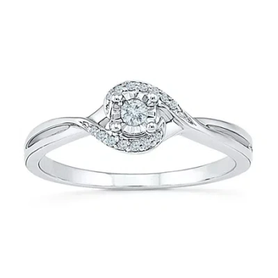 Modern Bride Womens 1/10 Ct. T.w. Natural White Diamond Sterling Silver Round Bypass Promise Ring In Transparent