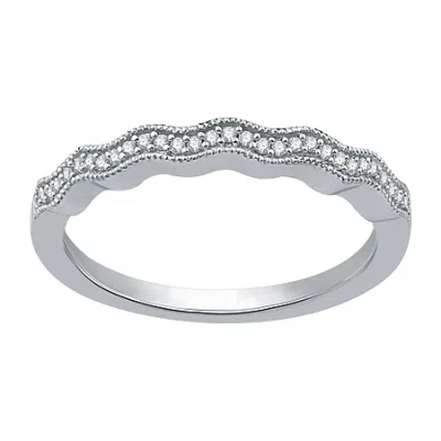Modern Bride Womens 1/10 Ct. T.w. Natural White Diamond Sterling Silver Wedding Band In Metallic