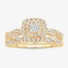 Modern Bride Womens 1/2 Ct. T.w. Natural White Diamond 10k Gold Cushion Halo Bridal Set In Gold