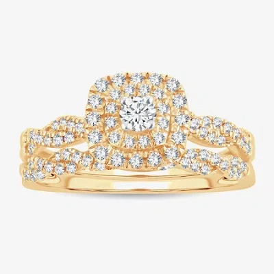 Modern Bride Womens 1/2 Ct. T.w. Natural White Diamond 10k Gold Cushion Halo Bridal Set