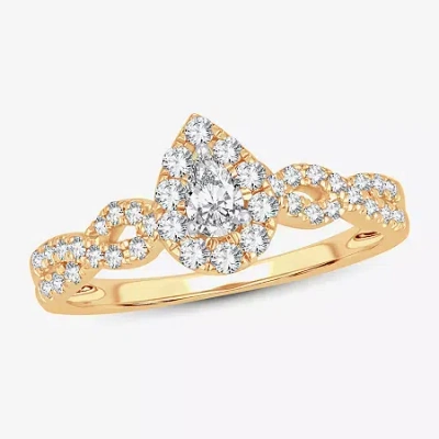 Modern Bride Womens 1/2 Ct. T.w. Natural White Diamond 10k Gold Pear Engagement Ring In Transparent