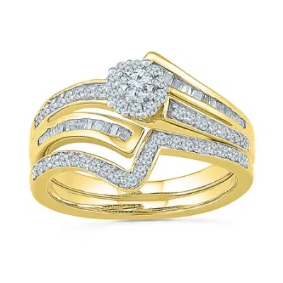 Modern Bride Womens 1/2 Ct. T.w. Natural White Diamond 10k Gold Round Side Stone Bridal Set
