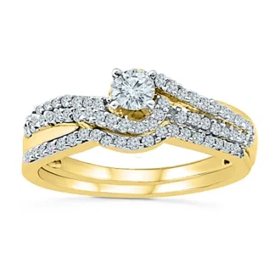 Modern Bride Womens 1/2 Ct. T.w. Natural White Diamond 10k Gold Round Side Stone Bypass Bridal Set