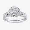 Modern Bride Womens 1/2 Ct. T.w. Natural White Diamond 10k Gold Round Side Stone Halo Bridal Set In White
