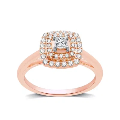 Modern Bride Womens 1/2 Ct. T.w. Natural White Diamond 10k Rose Gold Cushion Halo Engagement Ring In Pink