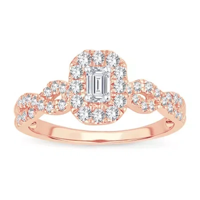 Modern Bride Womens 1/2 Ct. T.w. Natural White Diamond 10k Rose Gold Engagement Ring In Pink