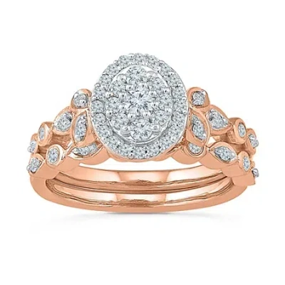 Modern Bride Womens 1/2 Ct. T.w. Natural White Diamond 10k Rose Gold Oval Bridal Set