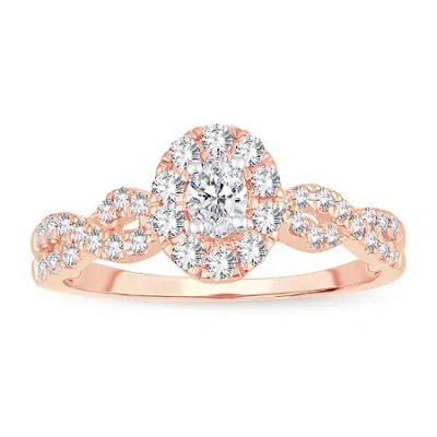Modern Bride Womens 1/2 Ct. T.w. Natural White Diamond 10k Rose Gold Oval Engagement Ring In Pink